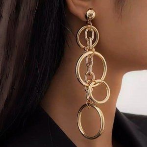 NWOT Hoop chain earrings gold hoops circles dangle drop street wear golden Y2k